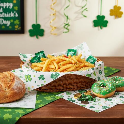 ورق شمع عيد القديس باتريك من GROBRO7 - 150 ورقة من ورق ديلي بنمط نجوم شامروك، 9.8 × 8.3 بوصة، غلاف طعام مقاوم للدهون ومقاوم للماء للاستعمال مرة واحدة لبطانة سلة النزهة، مستلزمات حفلات الخبز في المطبخ in Kuwait