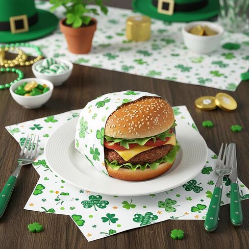 ورق شمع عيد القديس باتريك من GROBRO7 - 150 ورقة من ورق ديلي بنمط نجوم شامروك، 9.8 × 8.3 بوصة، غلاف طعام مقاوم للدهون ومقاوم للماء للاستعمال مرة واحدة لبطانة سلة النزهة، مستلزمات حفلات الخبز في المطبخ in Kuwait