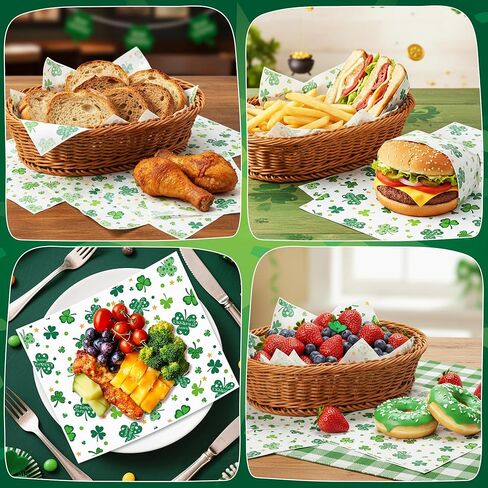 ورق شمع عيد القديس باتريك من GROBRO7 - 150 ورقة من ورق ديلي بنمط نجوم شامروك، 9.8 × 8.3 بوصة، غلاف طعام مقاوم للدهون ومقاوم للماء للاستعمال مرة واحدة لبطانة سلة النزهة، مستلزمات حفلات الخبز في المطبخ in Kuwait