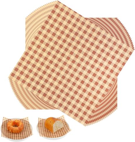 100 Pcs Greaseproof Paper,7.1x7.1" Grease Proof Paper Sheets for Cookies,Disposable Grease Proof Papers Sheets,Squares Checkered Sandwich & Burger Wraps Tray Parchment Liners in Saudi Arabia