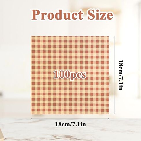 100 Pcs Greaseproof Paper,7.1x7.1" Grease Proof Paper Sheets for Cookies,Disposable Grease Proof Papers Sheets,Squares Checkered Sandwich & Burger Wraps Tray Parchment Liners in Saudi Arabia