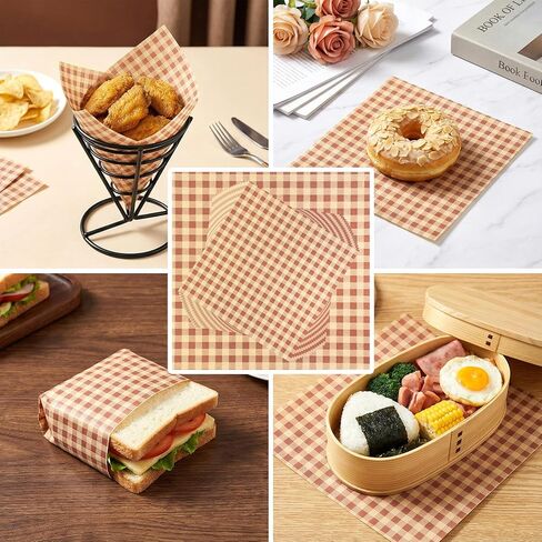 100 Pcs Greaseproof Paper,7.1x7.1" Grease Proof Paper Sheets for Cookies,Disposable Grease Proof Papers Sheets,Squares Checkered Sandwich & Burger Wraps Tray Parchment Liners in Saudi Arabia