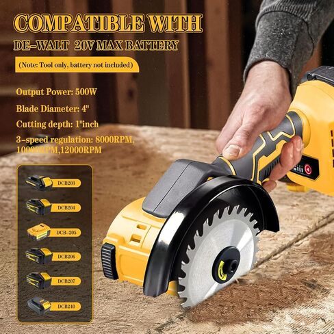 4" Mini Cordless Circular Saw Compatible with Dewalt 20V MAX Battery Max 12000RPM, 500W, Cutting Depth 25mm, Brushless Cut Off Tool and Compact, for Wood Metal Plastic (Bare Tool Only) in Saudi Arabia