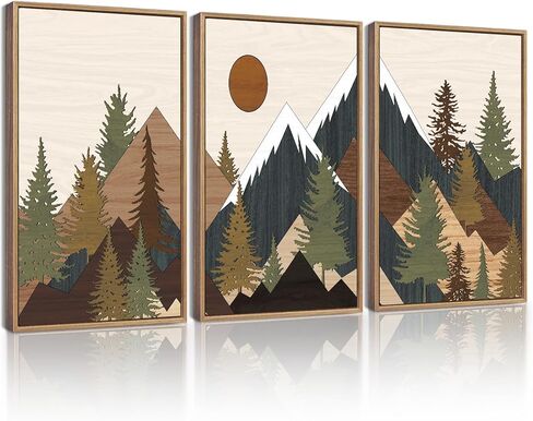 KUVIOKE Landscape Mountain Wall Art Set Sunrise Pine Tree Forest Nature Scenry Wilderness Farmhouse Rustic Modern Art Decorative for Living Room Bedroom 11x 14in (Natural Framed) in Saudi Arabia