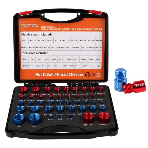 Nut and Bolt Thread Checker - 44 PCS Thread Gauges Set 23 SAE Inch & 21 Metric with Detachable Design & Etched Sizes in Foam Case, Ideal for Hard-to-Reach Areas, Quick Bolt Size Identification in Kuwait