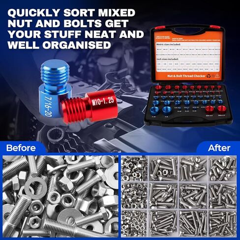 Nut and Bolt Thread Checker - 44 PCS Thread Gauges Set 23 SAE Inch & 21 Metric with Detachable Design & Etched Sizes in Foam Case, Ideal for Hard-to-Reach Areas, Quick Bolt Size Identification in Kuwait