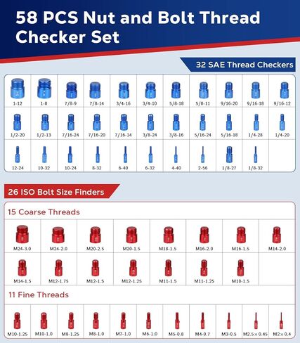 Housolution Thread Checker, 58PCS Nut and Bolt Thread Checker Set, 32 Standard and 26 Metric Bolt Size Finder for Quickly Identify on Tricky and Narrow Area in Kuwait