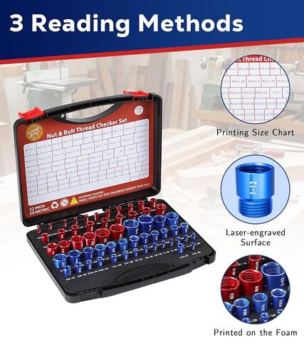 Housolution Thread Checker, 58PCS Nut and Bolt Thread Checker Set, 32 Standard and 26 Metric Bolt Size Finder for Quickly Identify on Tricky and Narrow Area in Kuwait