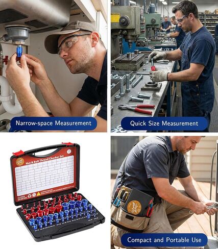 Housolution Thread Checker, 58PCS Nut and Bolt Thread Checker Set, 32 Standard and 26 Metric Bolt Size Finder for Quickly Identify on Tricky and Narrow Area in Kuwait