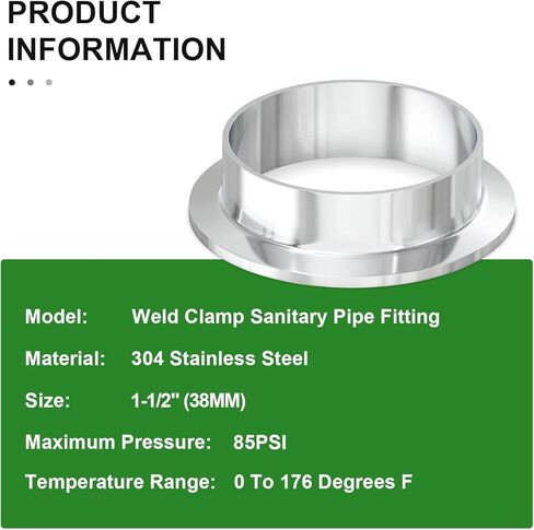 TAISHER 10 قطع 304 من الفولاذ المقاوم للصدأ 1.5 بوصة أنبوب OD Weld Clamp تركيبات الأنابيب الصحية 1.5 بوصة مشبك ثلاثي 50.5 مم شفة الطويق مع 10 قطع جوانات من السيليكون in Saudi Arabia