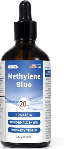 الميثيلين الأزرق من الدرجة الصيدلانية، محلول 20%، مكمل منشط للذهن بنسبة نقاء 99.9% للبشر، تركيز أعلى من 1%، 2%، 3%، 5%، تم اختباره بواسطة طرف ثالث، خالٍ من الفورمالديهايد، 60 مل in Kuwait