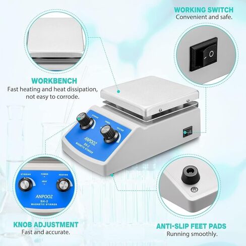 Magnetic Stirrer Hot Plate w/Stir Bar Retriever, 100-2000RPM Hot Plate Stirrer w/4 Stir Bars, Max.520℉ Magnetic Hotplate Stirrer, Max.2000mL Capacity Hot Plate with Magnetic Stirrer (No Temp Control) in Saudi Arabia