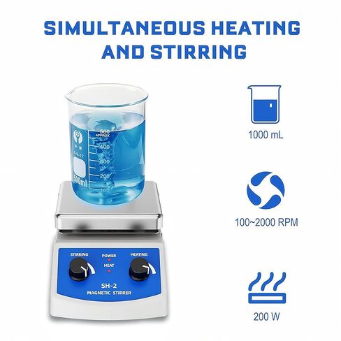 Magnetic Stirrer Hot Plate with Heating Control, SH-2 Lab Mixer, 1000ml Capacity in Kuwait