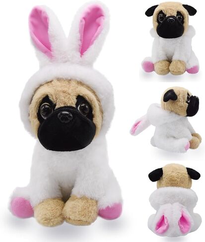 Baboli pug pug محشو الحيوانات ألعاب ناعمة مع أزياء أرنب رائعتين سوبر لطيف جرو كلب أفخم حيوان لسلة عيد الفصح وهدايا عيد ميلاد 10 بوصات in Kuwait