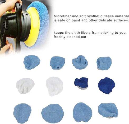 Jxngery Car Polishing Pad Bonnet Set Strong Microfiber Synthetic Fleece 12pcs for 5-6in Car Polisher in Kuwait