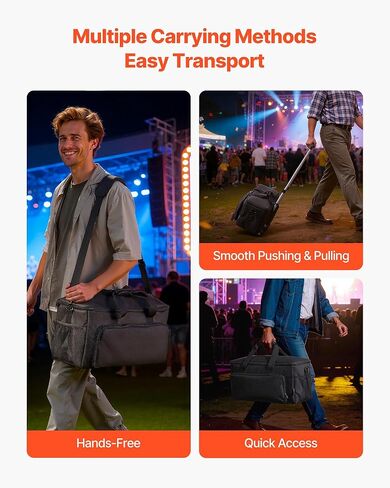 VEVOR Rolling DJ Cable Bag, 1680D, Padded File Gig Bag with Wheels, 6 Detachable Divider, Travel Storage Music Gear Case, for Professional DJ Gear, Musical Instrument and Accessories, Sound Equipment in Saudi Arabia