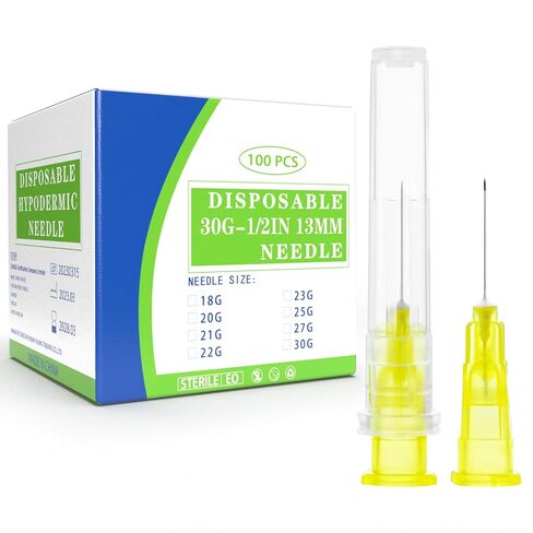 30 Gauge 1/2 Inch Needle with Caps, Sterile Disposable Luer Lock Lab Accessories Needles, Individually Wrapped, 100 Pack in Kuwait