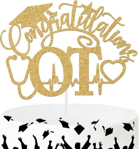 Congratulations OT Cake Topper, Congrats Occupational Therapist, Future Nurse, 2025 Medical School Survivor Graduation Party Decorations Supplies, Black Glitter in Saudi Arabia