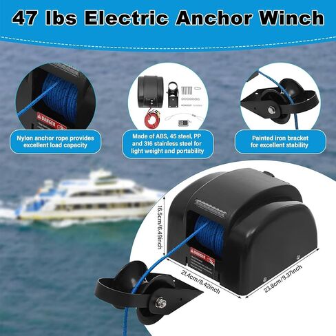 12V 45lbs Electric Boat Anchor Winch with Remote Control, 100ft Nylon Rope,for Saltwater Fishing and Pontoon Boats Anchor Windlass Kit in Saudi Arabia