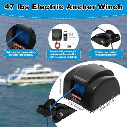 12V Electric Anchor Winch Kit 45 Lbs Windlass with Remote Control & 100ft Nylon Rope for Fishing, Pontoon & Boat Use Heavy-Duty Marine Accessory in Saudi Arabia