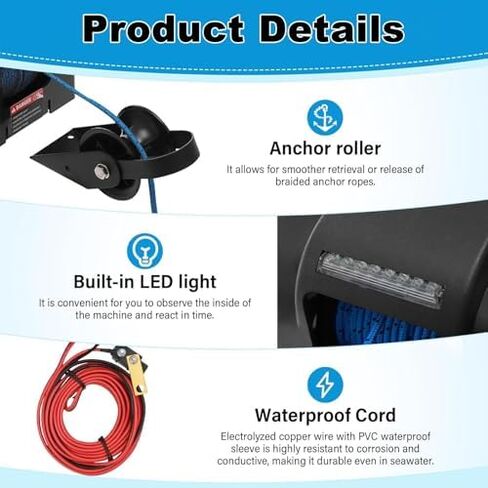 12V Electric Winch & Windlass for Boats & Yachts Manual Hand Operat, Supports Up to 20.4kg, for Marine Use & Boat Trailers in Saudi Arabia