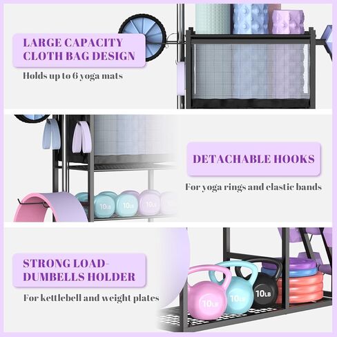 Mythinglogic Dumbbell Rack for Home Gym, Weight Rack for Dumbbells,Yoga Mat Holder for Yoga Mat and Kettlebells, Multifunctional Home Gym Storage Rack with Casters in Kuwait