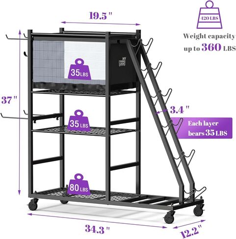 Mythinglogic Dumbbell Rack for Home Gym, Weight Rack for Dumbbells,Yoga Mat Holder for Yoga Mat and Kettlebells, Multifunctional Home Gym Storage Rack with Casters in Kuwait