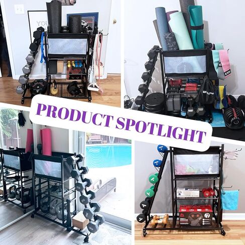 Mythinglogic Dumbbell Rack for Home Gym, Weight Rack for Dumbbells,Yoga Mat Holder for Yoga Mat and Kettlebells, Multifunctional Home Gym Storage Rack with Casters in Kuwait