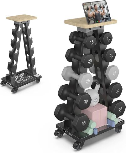 حامل دمبل بإطار A من 5 طبقات مع عجلات، سعة 300 رطل، حامل وزن متنقل مع حامل هاتف (الرف فقط) in Kuwait