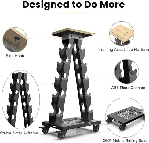 حامل دمبل بإطار A من 5 طبقات مع عجلات، سعة 300 رطل، حامل وزن متنقل مع حامل هاتف (الرف فقط) in Kuwait