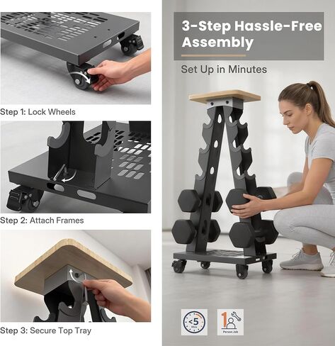 حامل دمبل بإطار A من 5 طبقات مع عجلات، سعة 300 رطل، حامل وزن متنقل مع حامل هاتف (الرف فقط) in Kuwait