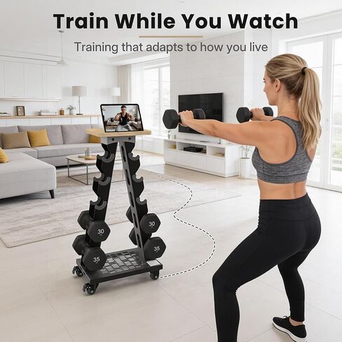 حامل دمبل بإطار A من 5 طبقات مع عجلات، سعة 300 رطل، حامل وزن متنقل مع حامل هاتف (الرف فقط) in Kuwait