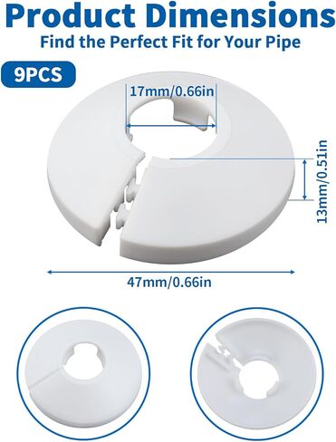 9 قطع تناسب 1/2 بوصة غطاء أنابيب المياه شفة الديكور 16 مم (5/8 بوصة)، لوحة شعار 5/8 بوصة، غطاء من البلاستيك PP الأبيض سهل التركيب 1/2 بوصة لتزيين أنبوب أنبوب الجدار in Kuwait
