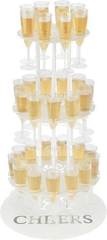 Metal Champagne Flute Holder Stand for Party – 3-Tier Champagne Tower Display Holds 32 Glasses, Champagne Stand Holder for Wedding, Event, Celebration (Gold) in Saudi Arabia