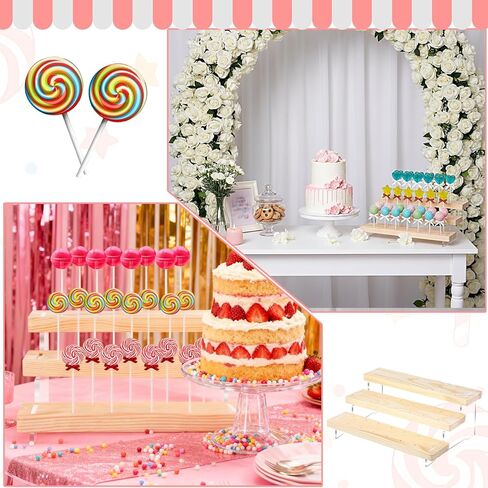 2 Pack Cake Pop Stand Display Riser, Lollipop Display Stand Holder, 3 Tier 36 holes, Acrylic Pine Wood Dessert Table Stands, for Weddings Birthday Baby Shower Candy Buffet Parties, Fit 3mm Sticks in Saudi Arabia