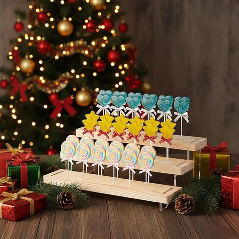 2 Pack Cake Pop Stand Display Riser, Lollipop Display Stand Holder, 3 Tier 36 holes, Acrylic Pine Wood Dessert Table Stands, for Weddings Birthday Baby Shower Candy Buffet Parties, Fit 3mm Sticks in Saudi Arabia