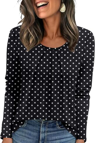 OFEEFAN Long Sleeve Shirts for Women Pleated Crewneck Womens Tops Dressy Casual Business Blouses S-3XL in Saudi Arabia