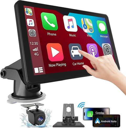 Apple Carplay Screen for Car, 10.26'' Portable Car Play Screen & Android Auto, Wireless Car Stereo with 4K Dash Camera, 1080P Backup Camera, GPS Navigation, Voice Control, Mirror Link in Kuwait