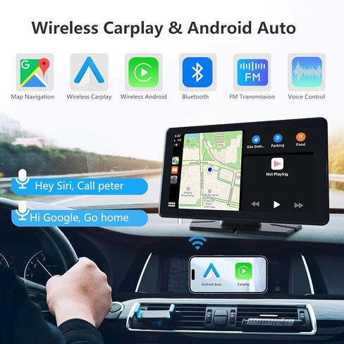 Apple Carplay Screen for Car, 10.26'' Portable Car Play Screen & Android Auto, Wireless Car Stereo with 4K Dash Camera, 1080P Backup Camera, GPS Navigation, Voice Control, Mirror Link in Kuwait
