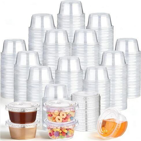 tchrules 600 Sets 2 oz Jello Shot Cups with Lids, Disposable Food Plastic Condiment Containers - Airtight, Stackable Portion Cups for Salad Dressing, Dipping Sauce, Snacks, and Meal Prep (600) in Saudi Arabia