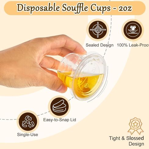 tchrules 600 Sets 2 oz Jello Shot Cups with Lids, Disposable Food Plastic Condiment Containers - Airtight, Stackable Portion Cups for Salad Dressing, Dipping Sauce, Snacks, and Meal Prep (600) in Saudi Arabia