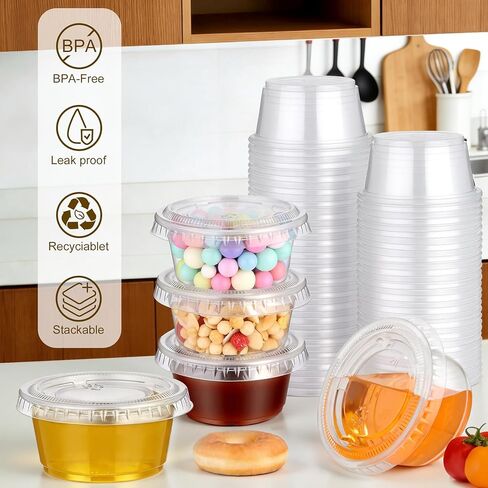 tchrules 600 Sets 2 oz Jello Shot Cups with Lids, Disposable Food Plastic Condiment Containers - Airtight, Stackable Portion Cups for Salad Dressing, Dipping Sauce, Snacks, and Meal Prep (600) in Saudi Arabia