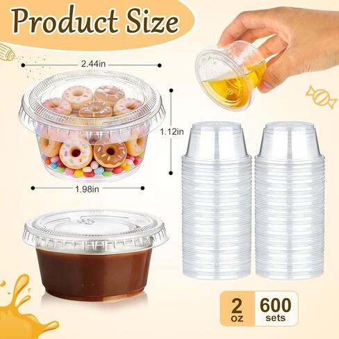 tchrules 600 Sets 2 oz Jello Shot Cups with Lids, Disposable Food Plastic Condiment Containers - Airtight, Stackable Portion Cups for Salad Dressing, Dipping Sauce, Snacks, and Meal Prep (600) in Saudi Arabia