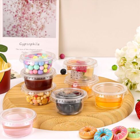 tchrules 600 Sets 2 oz Jello Shot Cups with Lids, Disposable Food Plastic Condiment Containers - Airtight, Stackable Portion Cups for Salad Dressing, Dipping Sauce, Snacks, and Meal Prep (600) in Saudi Arabia