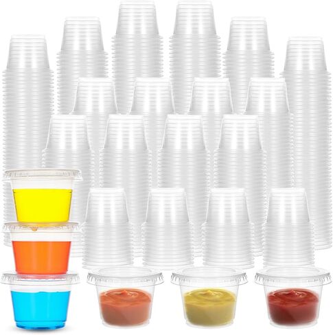 1000 قطعة من أكواب بلاستيكية للاستعمال مرة واحدة مع أغطية، أكواب بلاستيكية شفافة للصلصة والتوابل وصلصة السلطة وطلقات الجيلي والحفلات والمطاعم in Kuwait