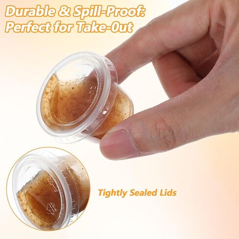 1000 قطعة من أكواب بلاستيكية للاستعمال مرة واحدة مع أغطية، أكواب بلاستيكية شفافة للصلصة والتوابل وصلصة السلطة وطلقات الجيلي والحفلات والمطاعم in Kuwait