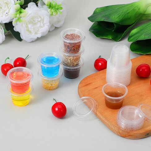 1000 قطعة من أكواب بلاستيكية للاستعمال مرة واحدة مع أغطية، أكواب بلاستيكية شفافة للصلصة والتوابل وصلصة السلطة وطلقات الجيلي والحفلات والمطاعم in Kuwait