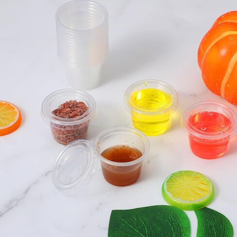 1000 قطعة من أكواب بلاستيكية للاستعمال مرة واحدة مع أغطية، أكواب بلاستيكية شفافة للصلصة والتوابل وصلصة السلطة وطلقات الجيلي والحفلات والمطاعم in Kuwait