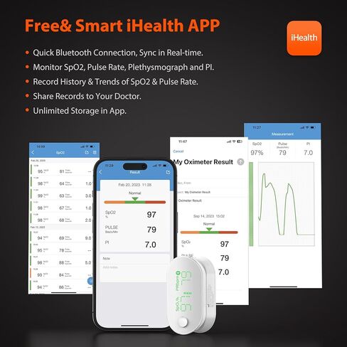 iHealth AIR Rechargeable Fingertip Pulse Oximeter, Blood Oxygen Saturation Monitor with App, SpO2, Pulse Rate, Plethysmograph, and Perfusion Index in Kuwait