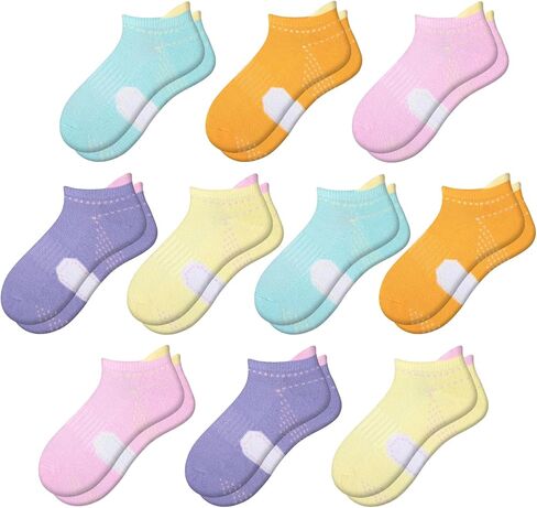 Comfoex 10 أزواج جوارب بناتي رياضية للكاحل قصيرة للأطفال بعمر 4-7 و7-10 سنوات مع نعل مبطن in Kuwait